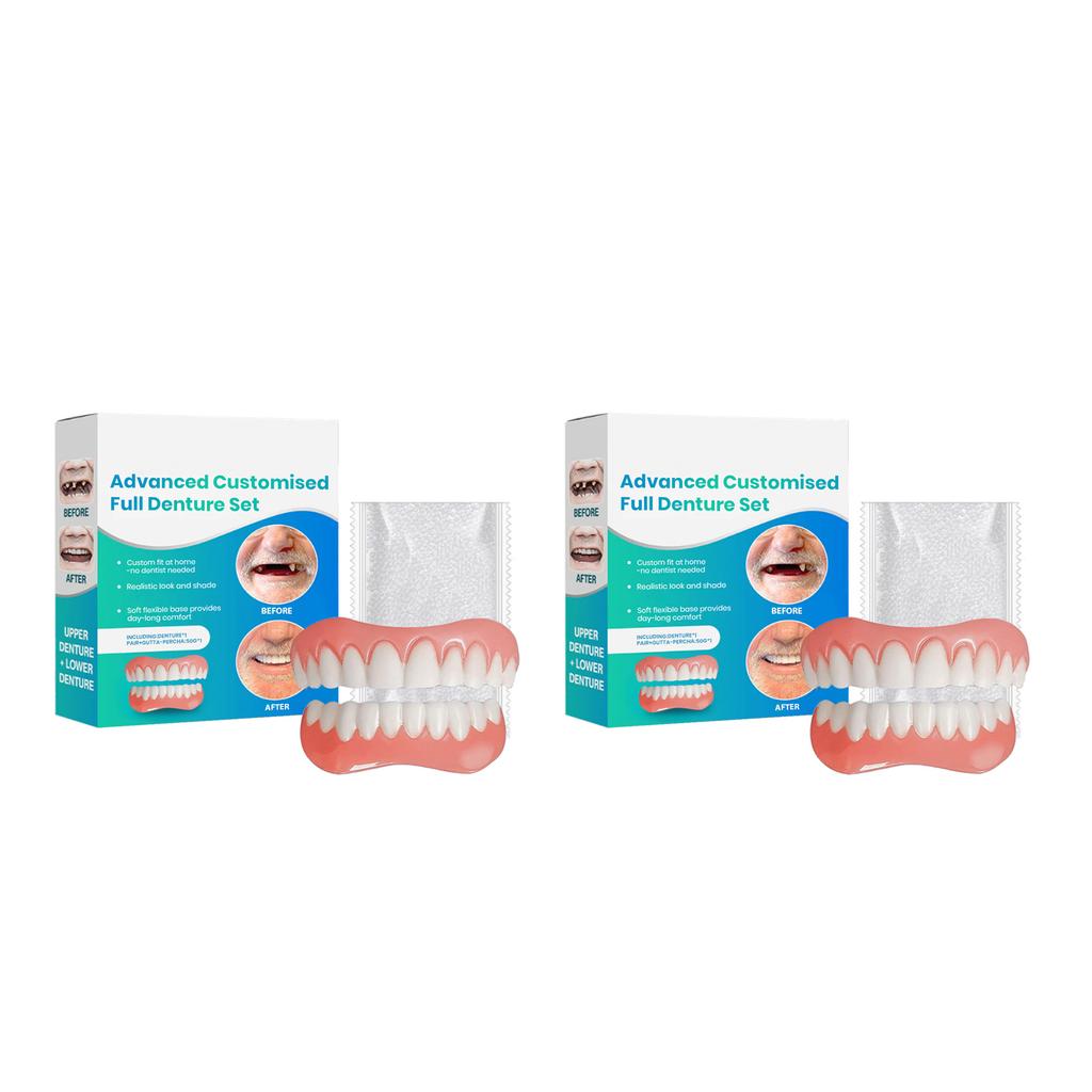 Silicone Denture Set For Upper Lower Teeth Soft Comfortable Bright White Moldable False Teeth Veneers Teeth Kit Fake Tooth Set