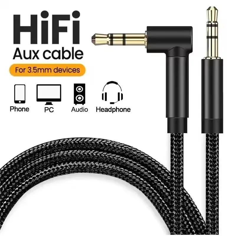 3.5mm Jack Audio Cable Male To Male 90 Degree Elbow Speaker Aux Wire Nylon Braided Cord for Samsung Xiaomi IPod Car Audio