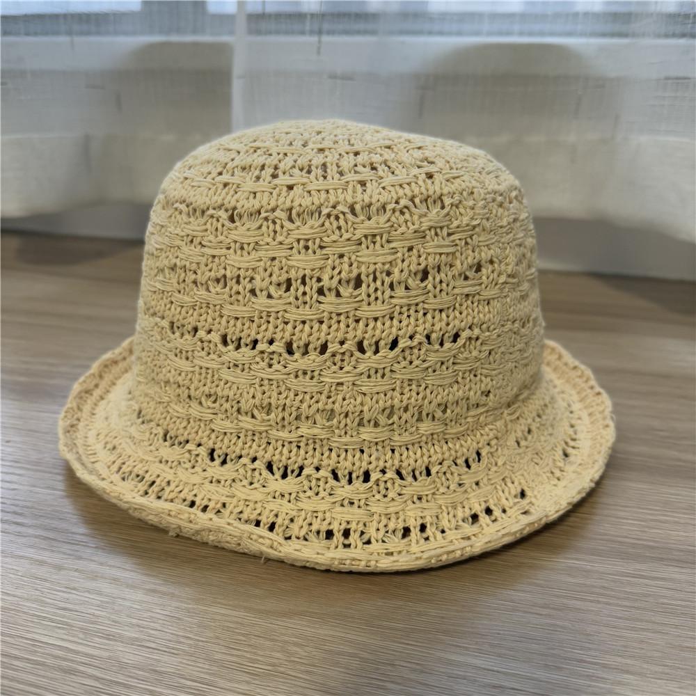 Hollow and Breathable Knitted Small Crimped Top Hat Women's Spring and Summer Face Small Plain Basin Hat Bucket Hat