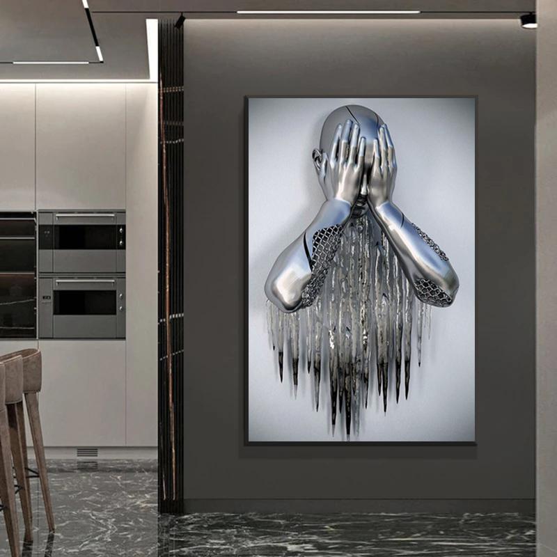 Металлическая фигурка, статуя, художественная картина на холсте, романтические абстрактные постеры и принты, настенные панно для влюбленных, современная гостиная, домашний декор