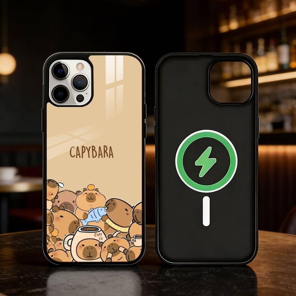 Милый Чехол для Телефона с Капибарой и Сусликом для iPhone 17 16 15 14 13 12 Pro Max Plus с Зеркальным Беспроводным Магнитным Покрытием