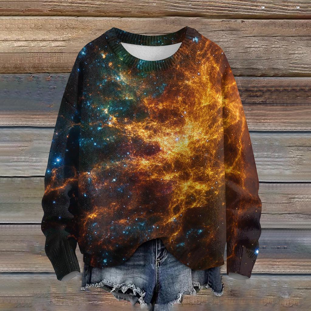 Ladies' Fashionable Casual Long Sleeved Christmas Printed Round Neck Knitted Yarn