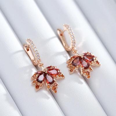 Серьги-подвески с красным цирконием и кленовым листом для женщин, элегантные свадебные украшения для вечеринок