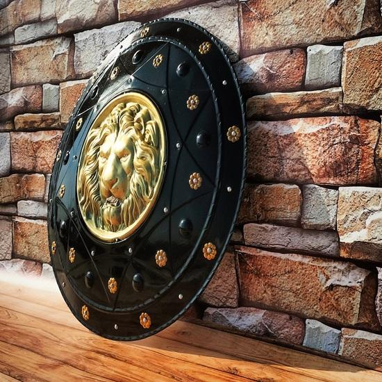 Medieval Lion Face Shield Black Warrior Viking Shield Shield for Re-enactment Battle Worn Armour Round Shield 55.88 Cm Best For Gift
