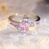 Винтажное женское кольцо овальной огранки с розовым камнем и цирконием серебристого цвета, обручальное кольцо невесты, обручальные кольца для женщин
