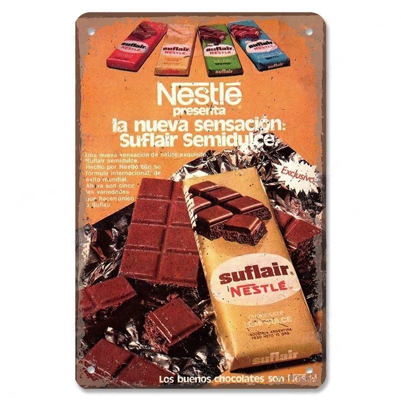 Vintage Candy Chocolate Metal Plates Cream Milk Chocolate Poster Metal Plaque Tin Sign For Kitchen Cafe Dining Room Wall Decor