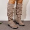 Lucyever Ботфорты большого размера женские 2024 осень плиссированные на низком каблуке длинные женские сапоги на молнии из искусственной замши в западном стиле Botas Mujer