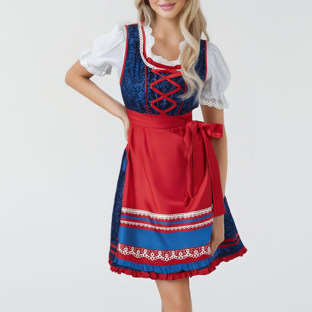 Beer Festival Costume Bavarian Women's Performance Costume Floral Print Square Neck Dress