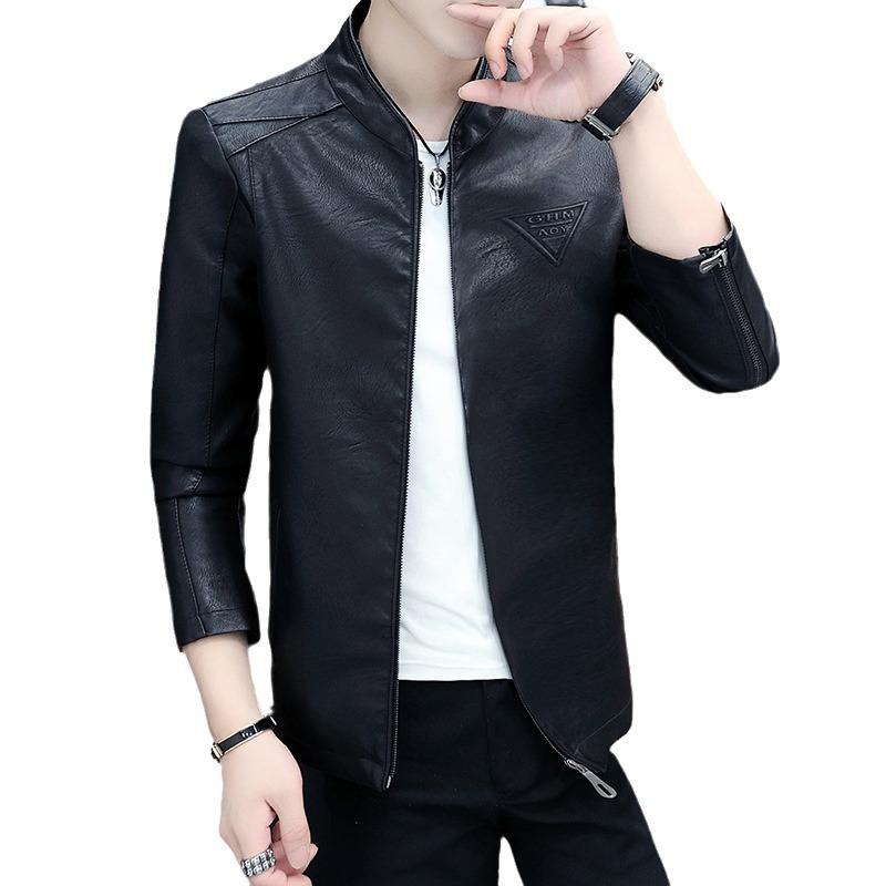 Men's Leather Clothing Spring and Autumn New Black Handsome PU Leather Jacket Korean Version Slim Motorcycle Jacket
