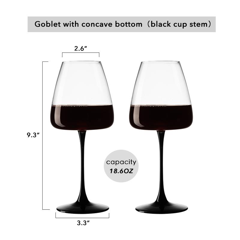 Concave Bottomed Red Wine Glass, Hand Blown Red Bottomed Large Crystal Wine Glass,Transparent/Black Long Handled Glassware