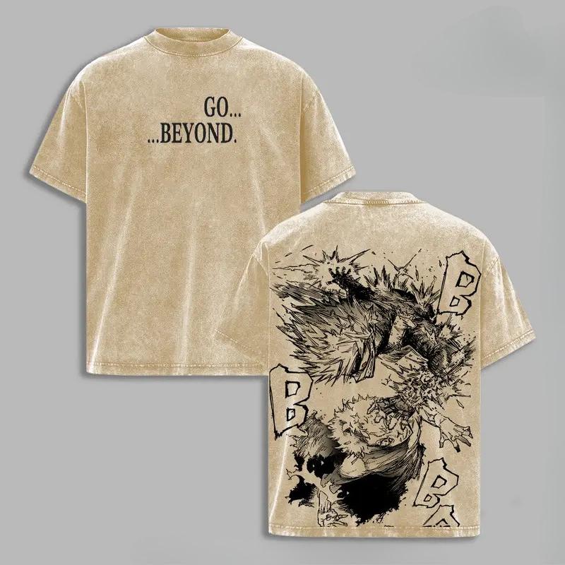 Графическая футболка Кацуки Бакуго Моя геройская академия Аниме Винтажная выстиранная футболка оверсайз Мужская Женская одежда Хлопок Футболка с коротким рукавом