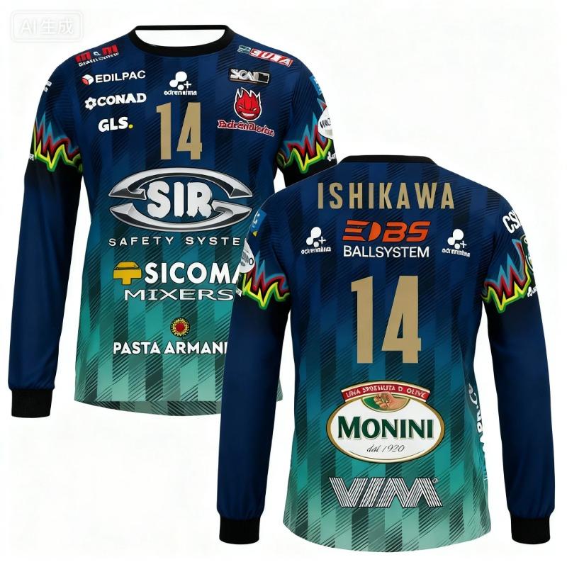 Syl Safety Perugia 2025 №14 Волейбольная футболка - Необходимая уличная дышащая футболка с длинным рукавом большого размера для осени и пляжа