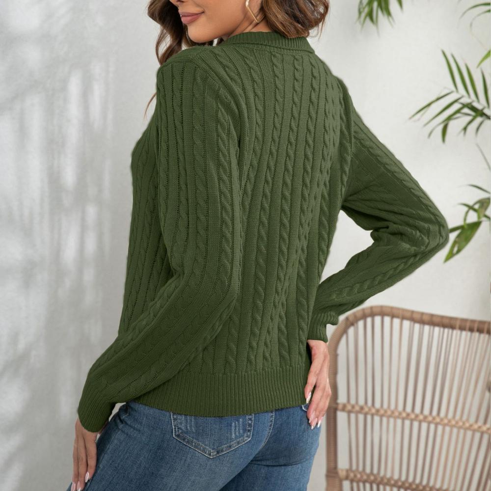 IHUASU Women's POLO Neck Twist Sweater Women's Pullover Loose Autumn and Winter Long Sleeve Knitwear