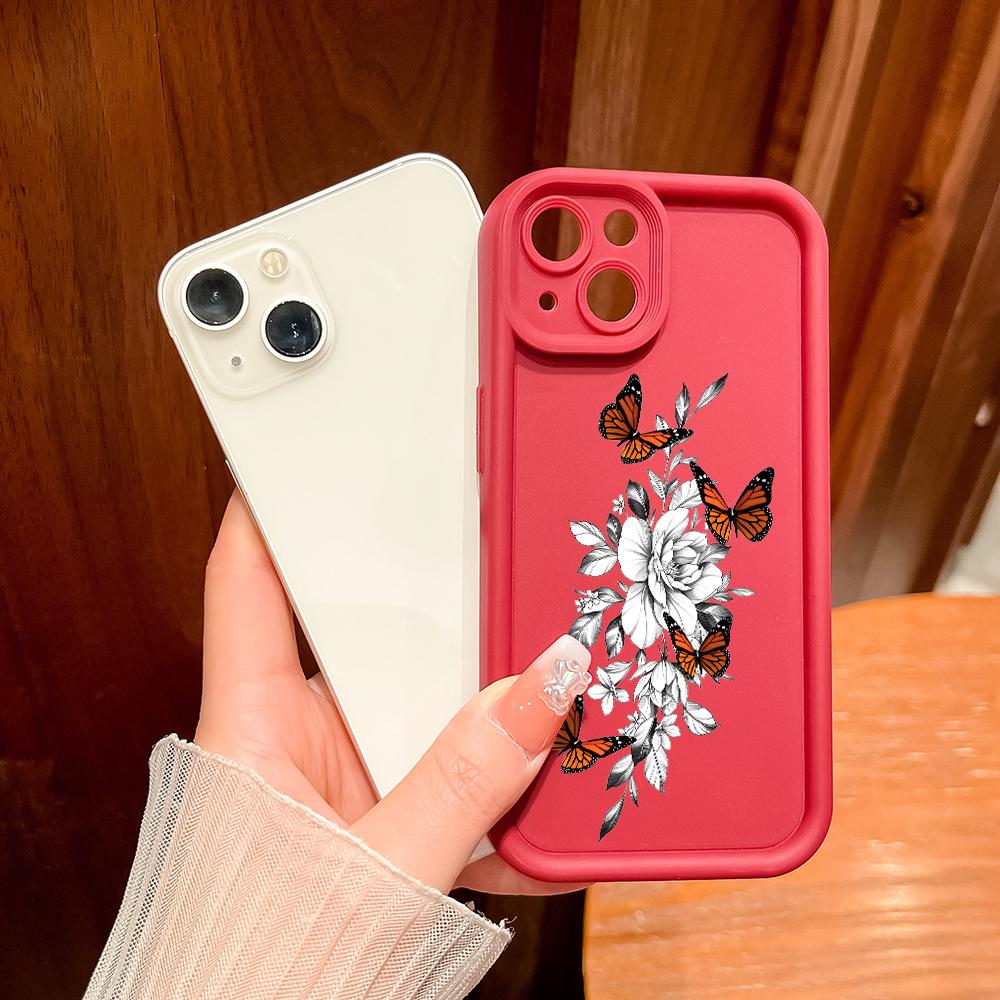 Для iPhone 16 15 14 13 12 11 Pro Max XS Max XR X SE 8 7 цветов бабочка узор мягкий силиконовый полный объектив защитный чехол для телефона