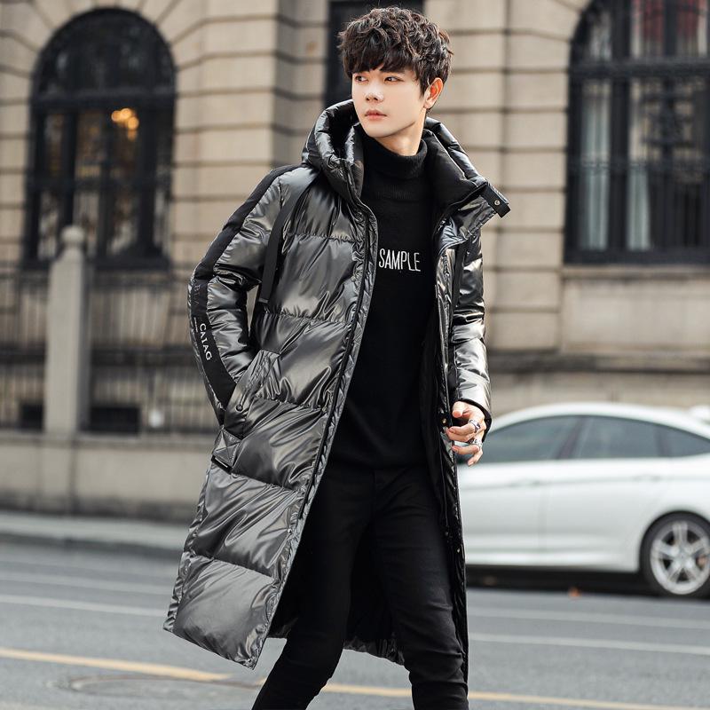 2025 Унисекс Длинная Мужская Зимняя Пуховая Куртка Выше Колена с Плотной Бархатной Подкладкой