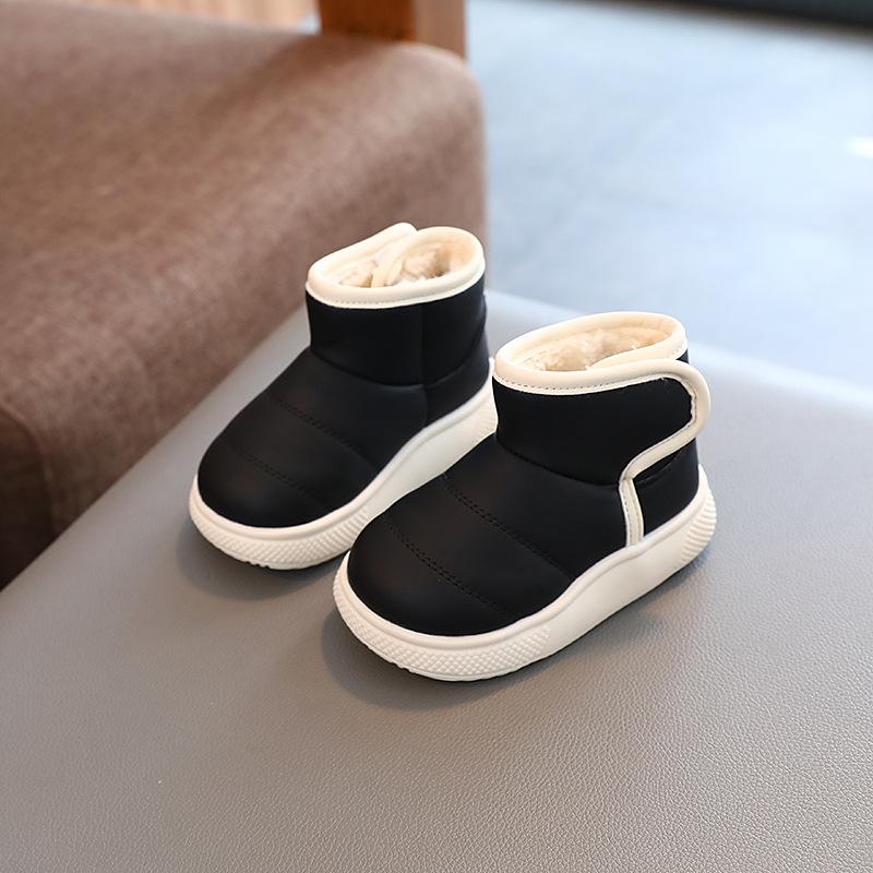 Children's Shoes Plus Velvet Snow Boots Solid Color Winter Boys Cotton Shoes Girls Toddler Shoes Short Leather Boots