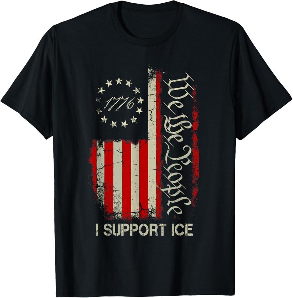 Я поддерживаю ICE - Иммиграционные офицеры Американский флаг Футболка Унисекс Футболка