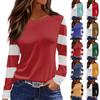 Women's Fashion Hem Split Casual Stripe Gradient Stripe Print Round Neck Long Sleeve Top