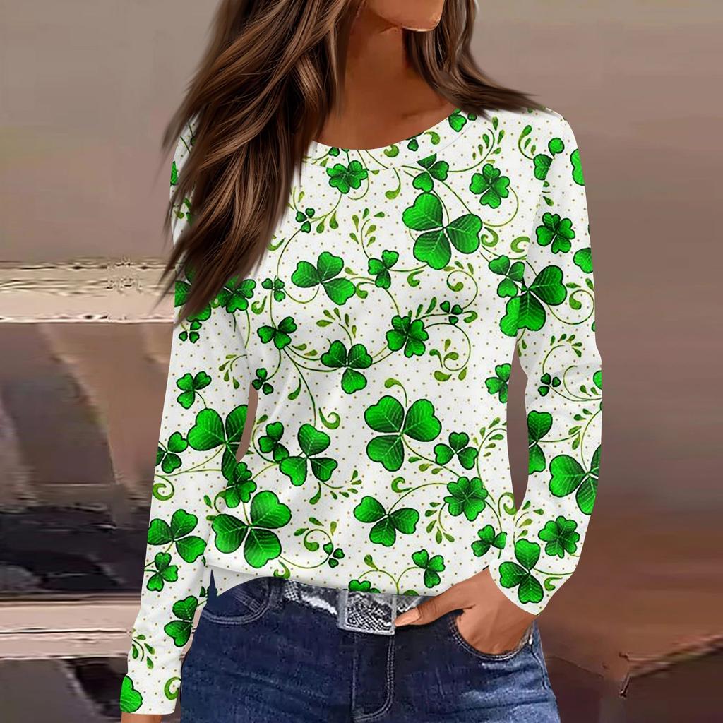 Женская модная повседневная свободная футболка с разрезом и круглым вырезом с длинным рукавом с принтом, женский топ