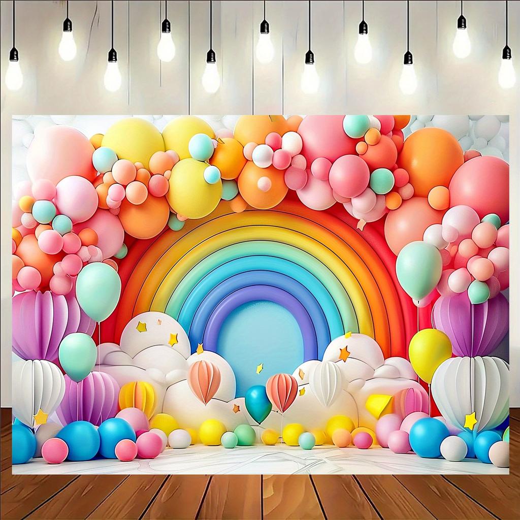 Rainbow arch with Venus balloon background for party decorations and celebrations - no power needed polyester material
