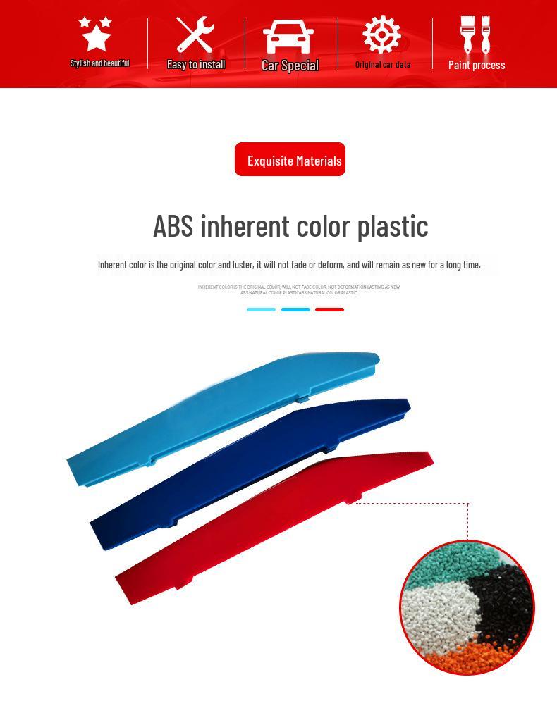 БМВ 7 серии (2016-2018) Трехцветные декоративные полоски для решетки радиатора, 6 зажимов