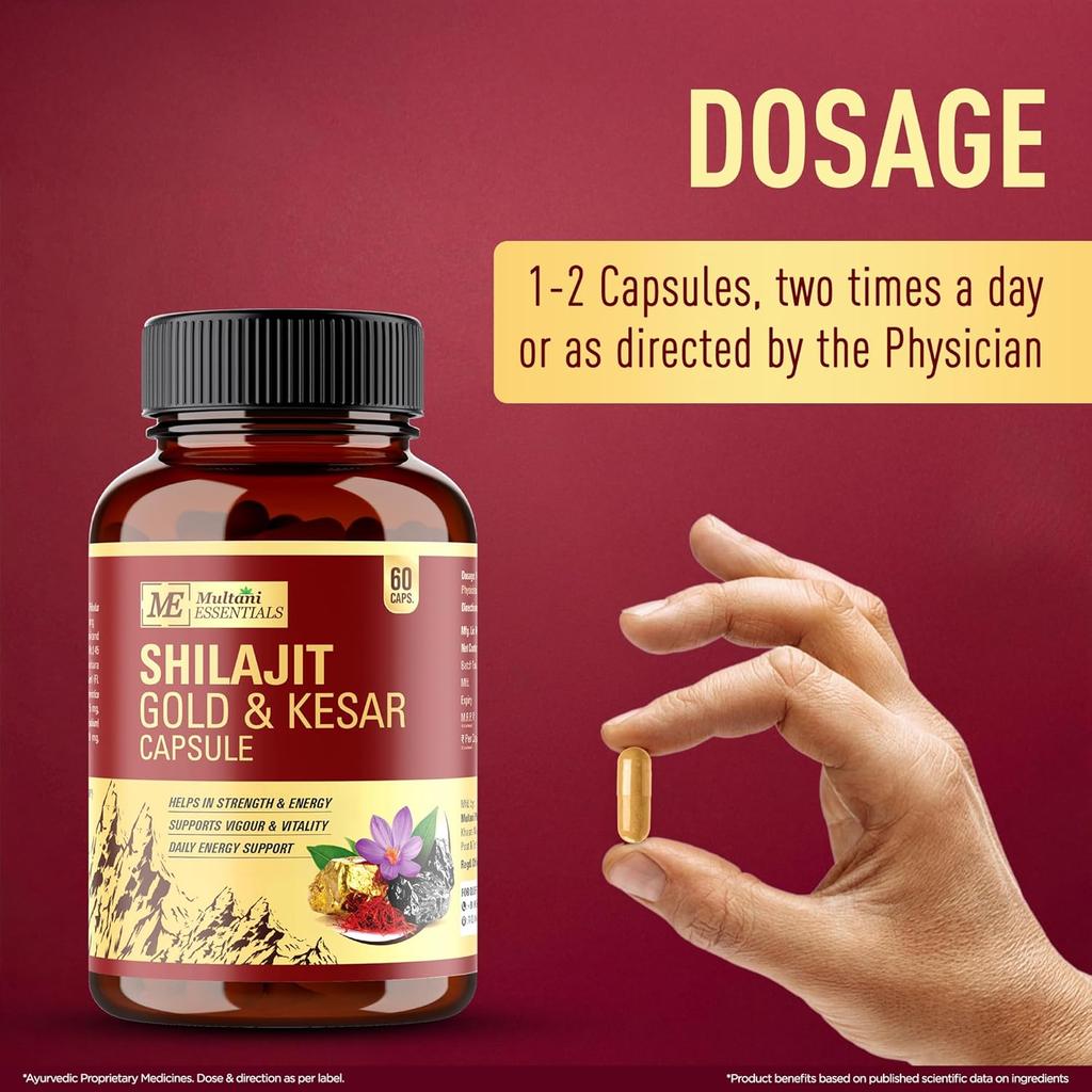 Multani Essentials Shilajit Gold & Kesar 60 Капсул Аюрведическая Формула Жизненной Силы С Ашвагандой Белым Мусли Мусли Гокхру