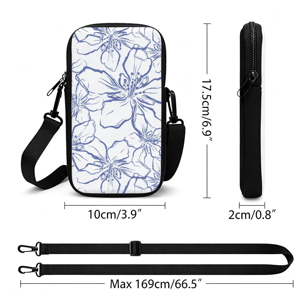 Elegant Blue Floral Line Art Crossbody Phone Bag, Small Cell Phone Purse for Women, Lightweight Shoulder Sling Pouch for Christmas Gift Party Travel