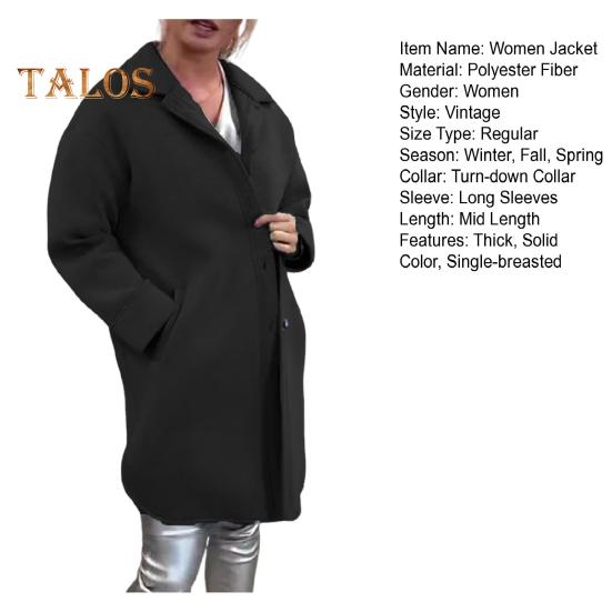 Женское зимнее пальто, однобортное, с отложным воротником в стиле ретро, с длинными рукавами, на пуговицах, кардиган средней длины, с разрезом, весна-осень, шерстяное пальто для активного отдыха