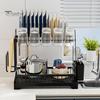 Стеллаж для хранения, двухъярусная сушилка для посуды, большая вместимость, простая установка, устойчивая к ржавчине кухонная столешница для посуды со сливом