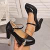 Comemore Round Head 9CM Super High Heel Single Shoes Spring Autumn New Professional Work Pumps Shoe Solid Chunky Heels for Women