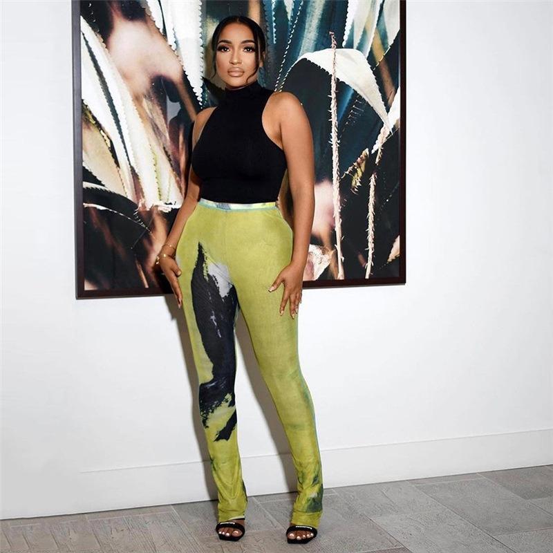 Летние женские сексуальные прозрачные сетчатые принты, дышащие тонкие повседневные брюки с высокой талией и бедрами