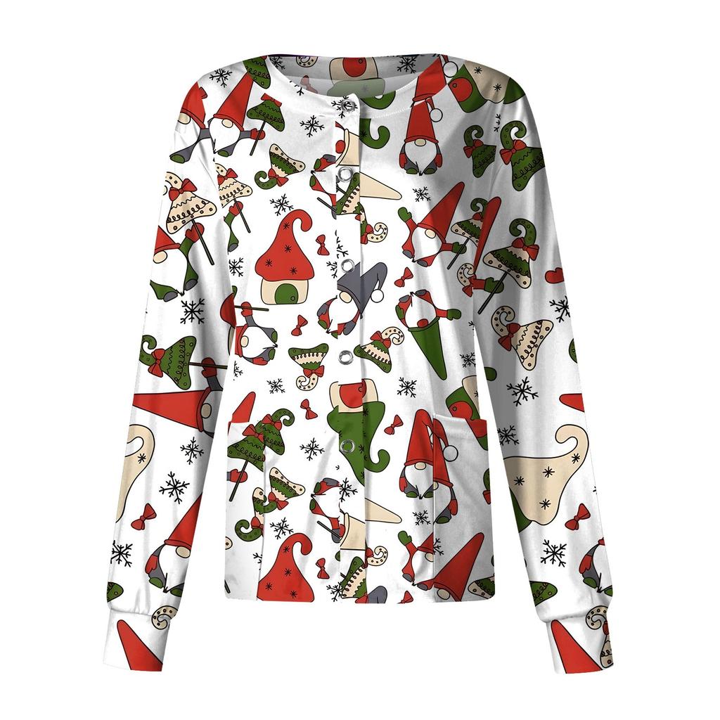 Женская повседневная модная однобортная куртка с длинным рукавом и стоячими лацканами с рождественским принтом, защитная рабочая куртка