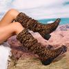Fashion 2025 New Leopard Print Flat Heel Round Toe Mid-heel Thigh Boots Heightened Plus Size Fashion Boots