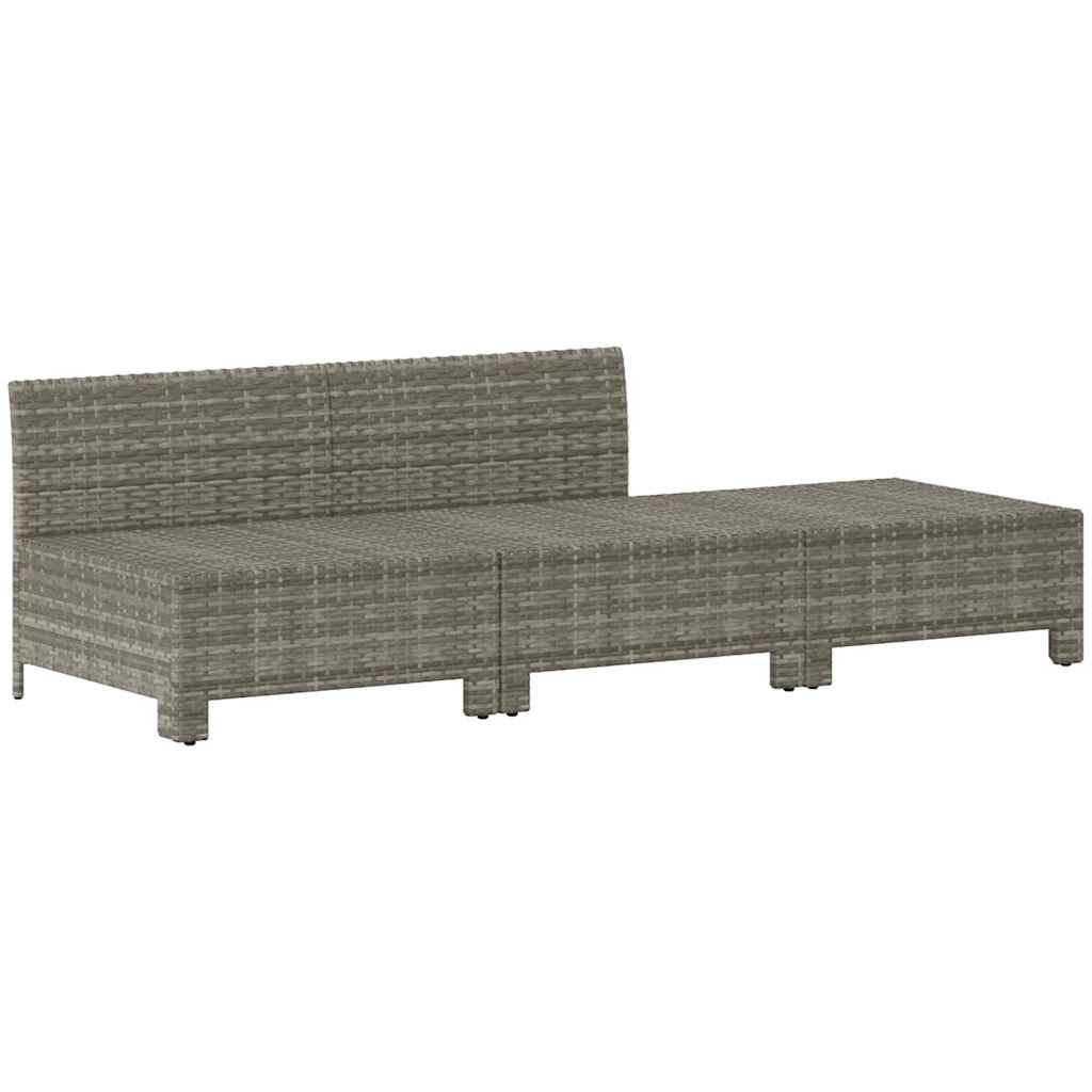 3 Piece Garden Lounge Set with Cushions Gray Poly Rattan