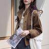 Женская ретро-куртка из коричневого денима, укороченная, свободного кроя, с воротником-стойкой, рабочая одежда, топ 2026 Зима