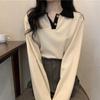 Knitwear Spring and Autumn Thin Models Lapel Positive Shoulder Tops Female Polo Shirt Thin Hundred Ins Long-sleeved Inner Take Tops