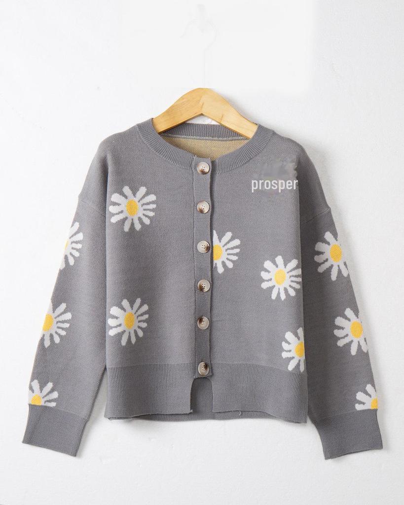 Женский вязаный кардиган с вышитыми хризантемами осень-зима - повседневный, простой, модный, элегантный свитер