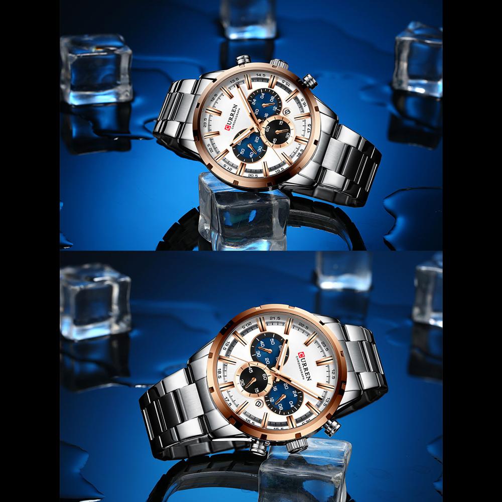 CURREN Luxury New Mens Stainless Steel Band Wristwatches for Men Casual Fashion Quartz Clock Mens Chronograph Watch with Date