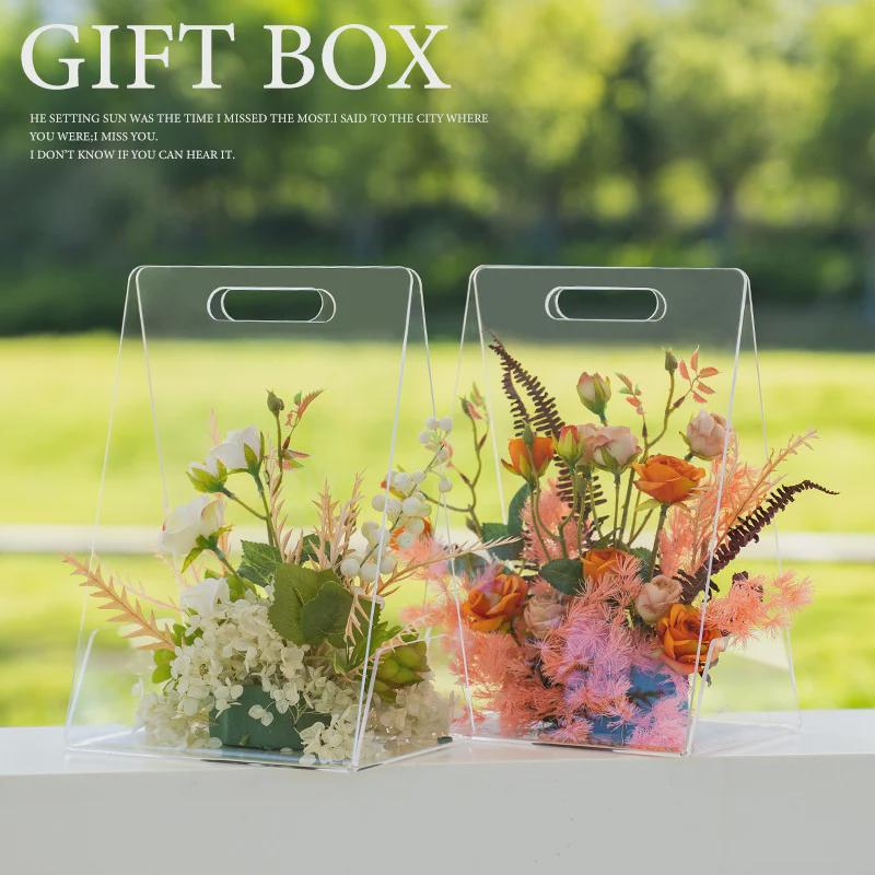 Custom Portable Transparent Acrylic Flower Gift Box