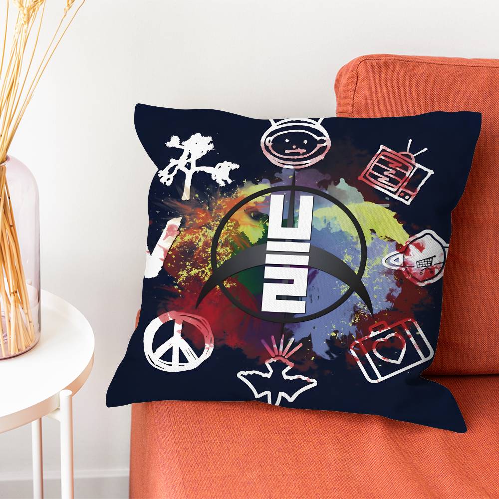 Rock Band U Pillow Case Silky Short Plush With Invisible Zipper Dustproof Sofa Cushion Cover For Home Decor