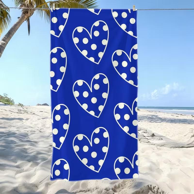 Polka Dot Heart Print Beach Towel Cute Dot Heart Pattern Towel Soft Absorbent Quick Dry Towel for Summer Beach