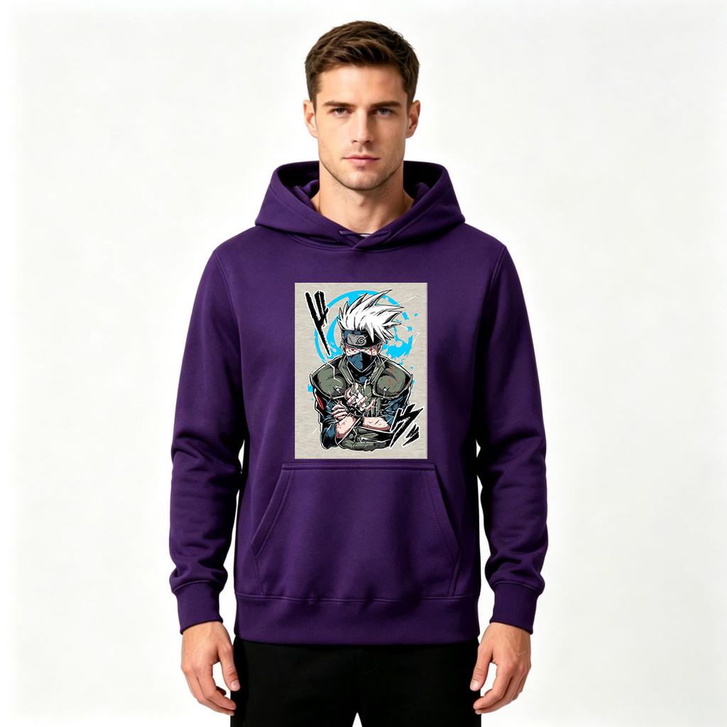 Men Casual Anime Character Print Pullover Hoodie Long Sleeve Comfort Streetwear Hooded Sweatshirt