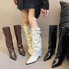 Fashion New Style Women Fashion Pointed Toe Buckle Strap Women Knee-High Boots Street Style Thin Low Heels Party Winter Ladies Shoes