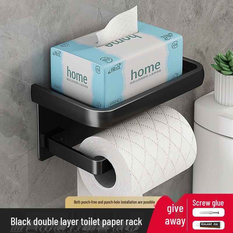 Держатель для туалетной бумаги и полка для мобильного телефона цвета «оружейный серый» | Настенный органайзер для ванной комнаты без сверления