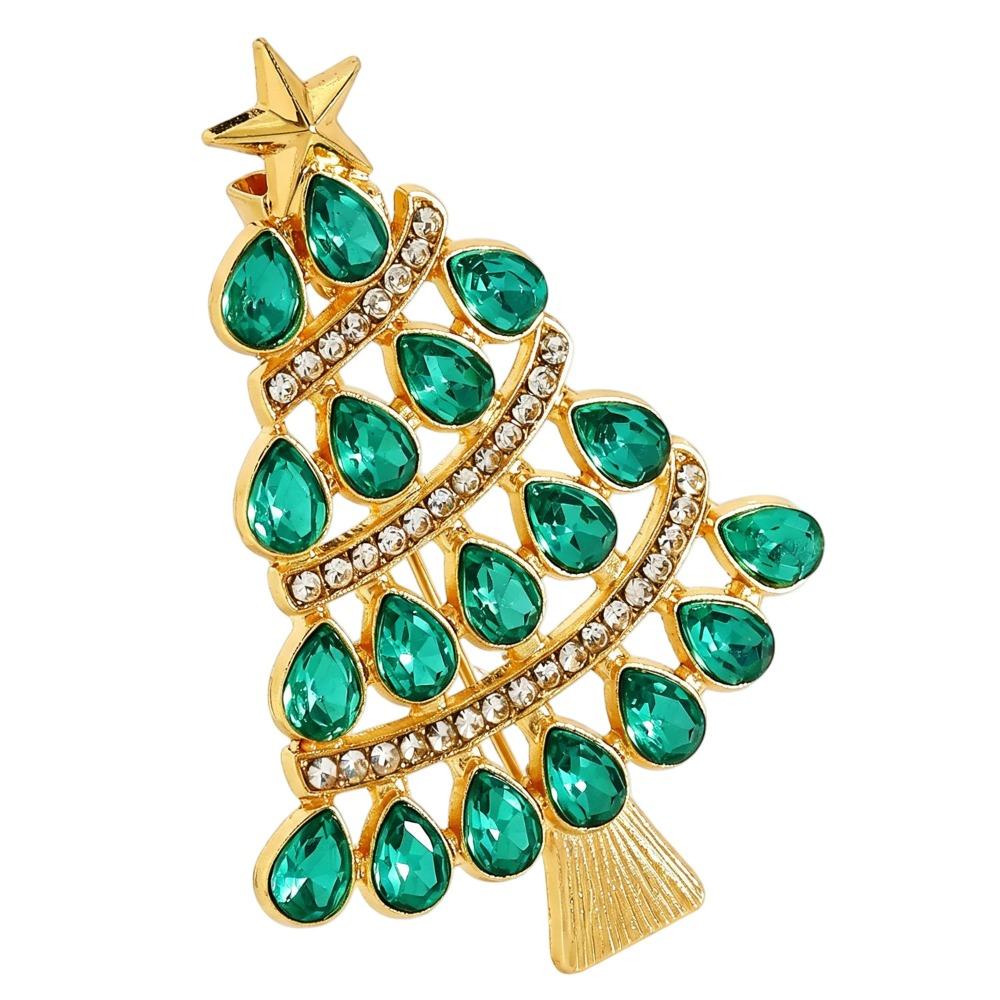 Zinc Zinc Alloy Rhinestone Brooch Full Rhinestones Christmas Crystal Pins Christmas Tree Brooch Unisex
