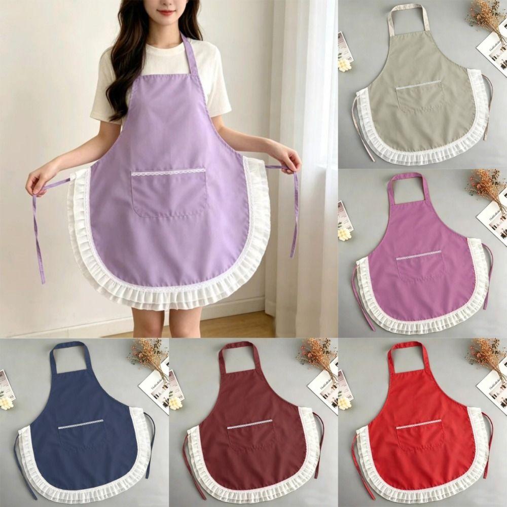 Lace Cooking Apron Splash-proof Fabric Work Clothes New Household Apron For Kitchen
