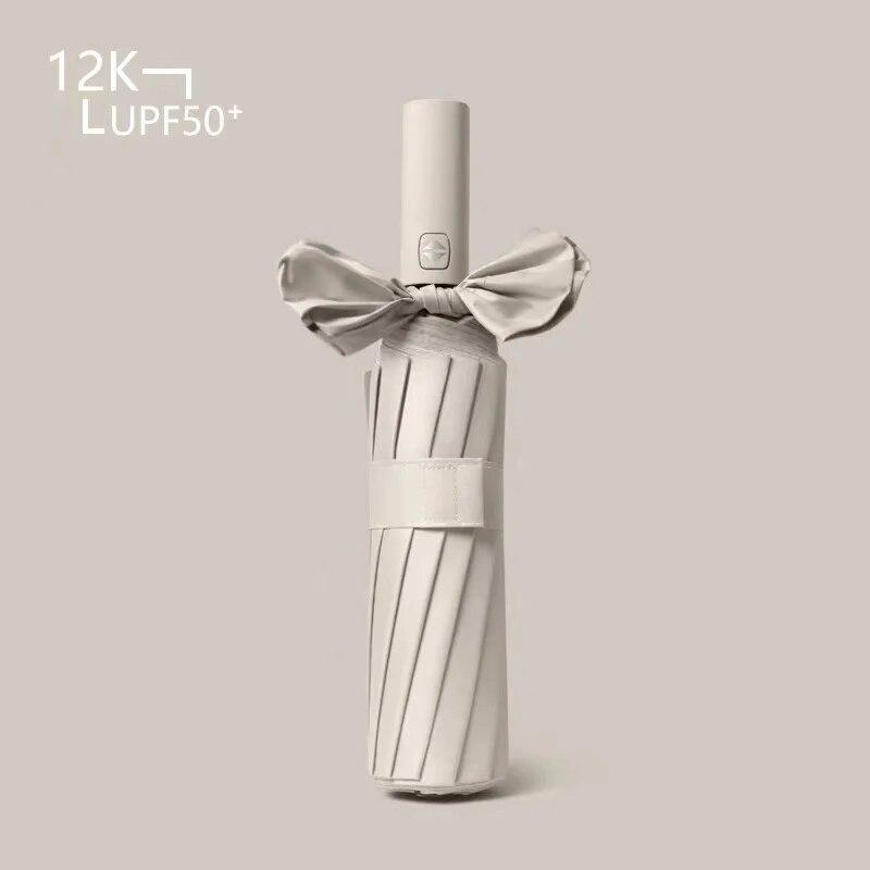 12 Bone Black Glue полностью автоматический зонт с толстым и прочным килем, складной зонт с тремя отделениями, устойчивый к ультрафиолетовому излучению 12 Bon