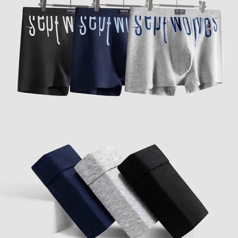 SEPTWOLVES Мужские антибактериальные хлопковые боксеры-брифы с принтом букв, 3 шт.
