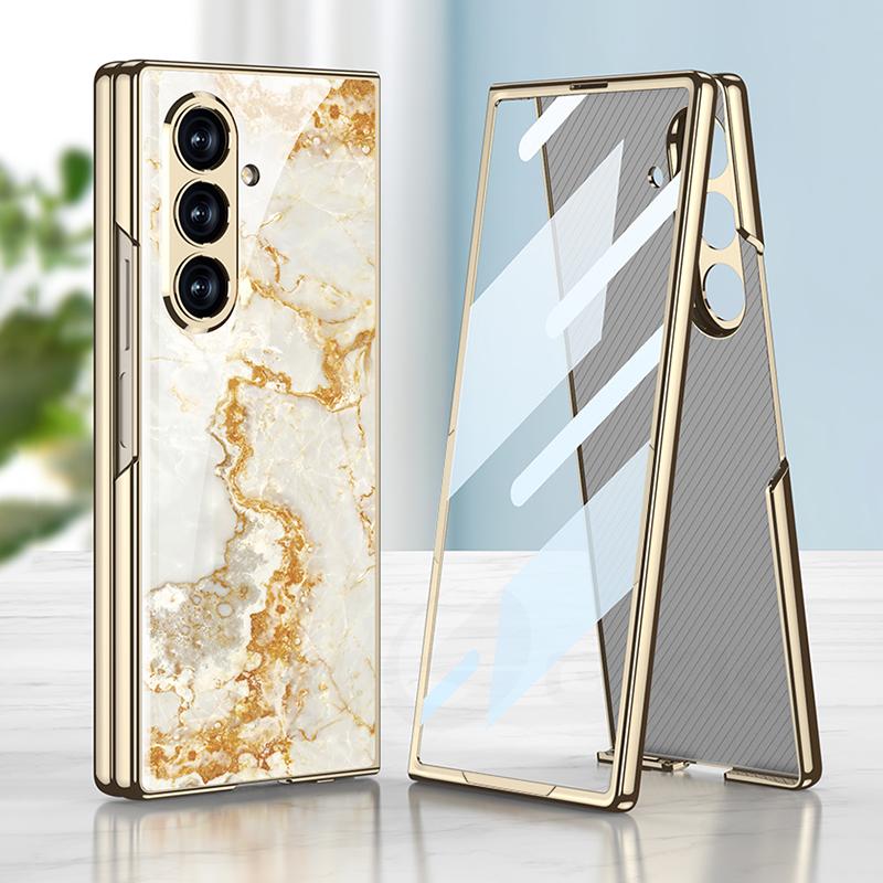 Роскошный гальванизированный чехол из окрашенного стекла для Samsung Galaxy Z Fold 7 6, защитная крышка из стекла для заднего экрана для Galaxy Z Fold7