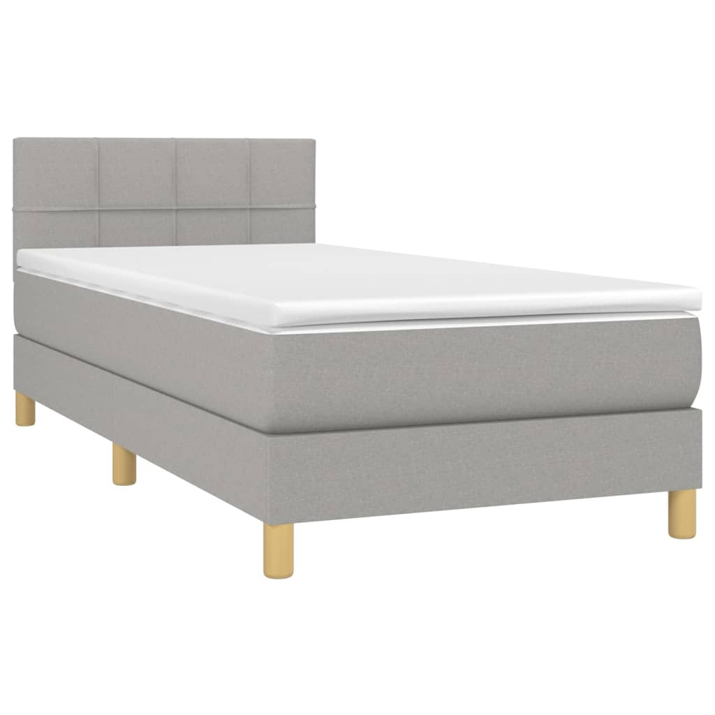 Box Spring Bed with Mattress Light Grey 90 x 190 cm Fabric